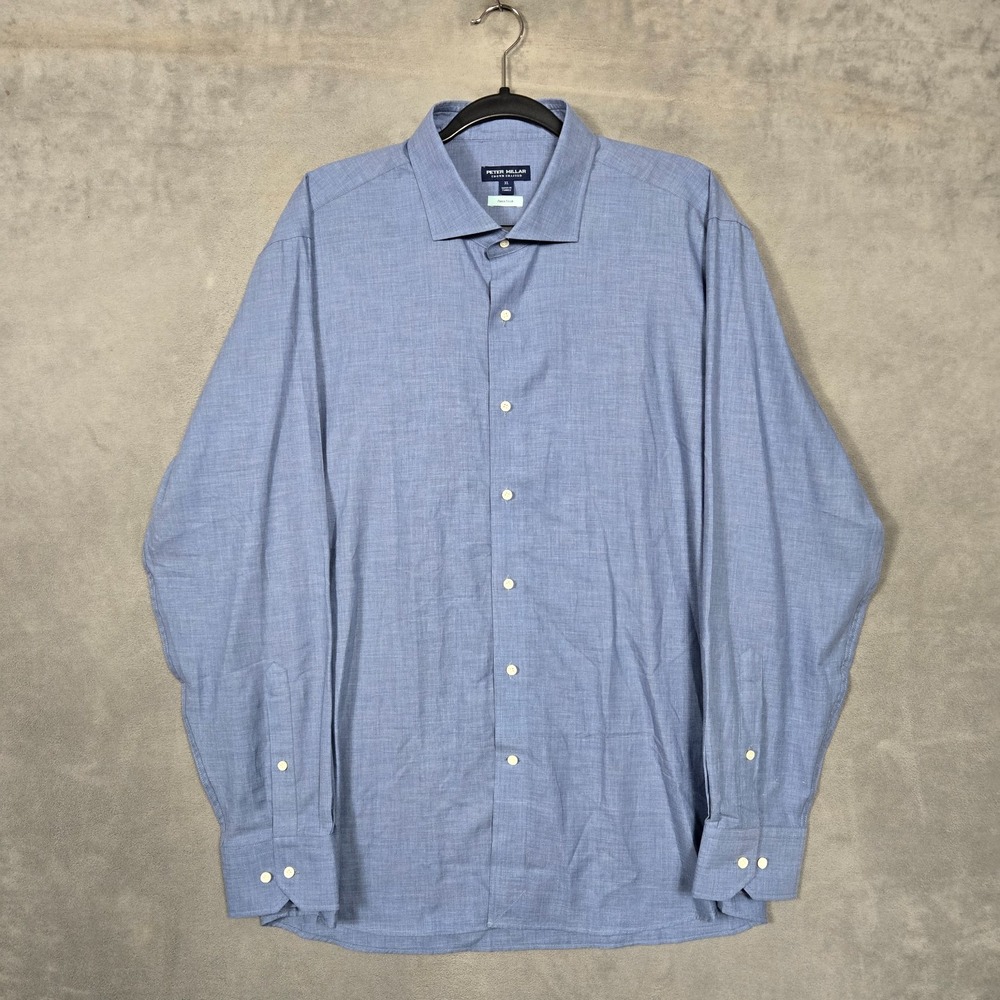 Peter Millar dress shirt mens XL Crown Crafted Fleece Finish Blue‎ Long sleeve